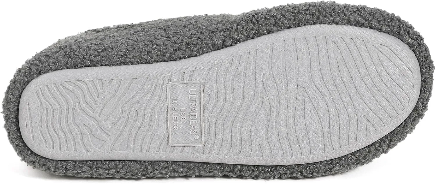 ULTRAIDEAS Women's Soft Curly Fleece Closed Back Indoor Slippers, House Slippers for Women With Elastic