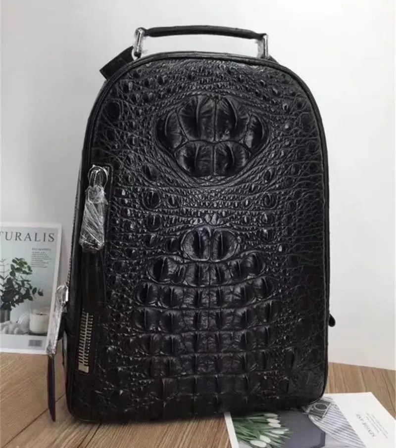 Unisex Style Genuine Crocodile Skin Women Men's Casual Brown Backpack Exotic Real Alligator Leather Male Large Travel Bag