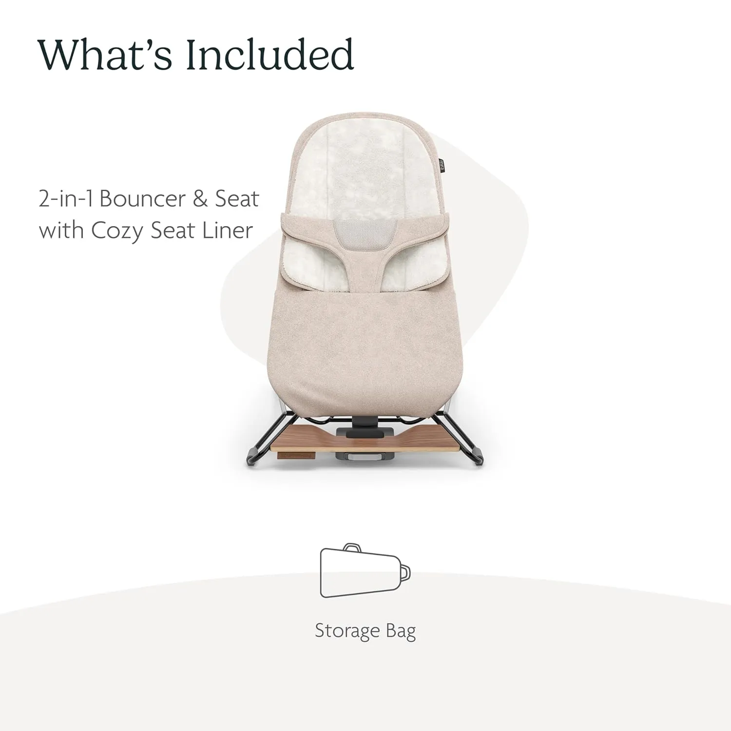 UPPAbaby Mira Bouncer/Portable 2-in-1 Bouncer   Seat Grows With Your Baby/GREENGuard® Gold, JPMA   FSC® certified/Cozy Seat Liner   Storage Bag Included/Charlie (Sand Mélange/Black Chrome/Walnut Wood)