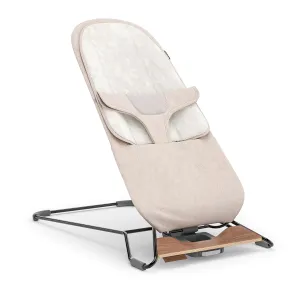 UPPAbaby Mira Bouncer/Portable 2-in-1 Bouncer   Seat Grows With Your Baby/GREENGuard® Gold, JPMA   FSC® certified/Cozy Seat Liner   Storage Bag Included/Charlie (Sand Mélange/Black Chrome/Walnut Wood)
