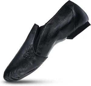Varsity Strut Black and Tan Slip On Split Sole Leather Dance and Jazz Shoes