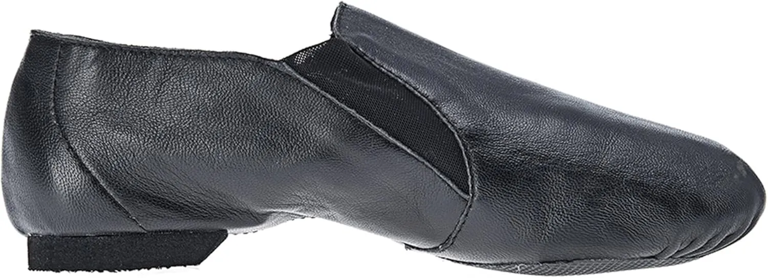 Varsity Strut Black and Tan Slip On Split Sole Leather Dance and Jazz Shoes