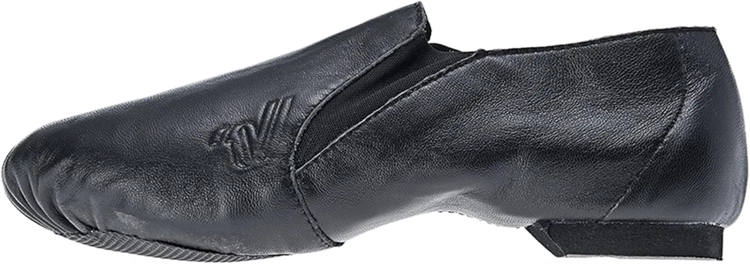 Varsity Strut Black and Tan Slip On Split Sole Leather Dance and Jazz Shoes