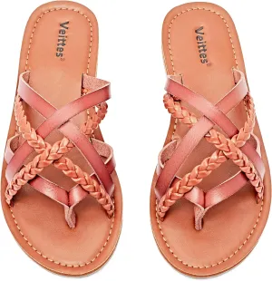 Veittes Women's Flat Sandals - Casual Cute Criss Cross Strappy Flat Summer Shoes.