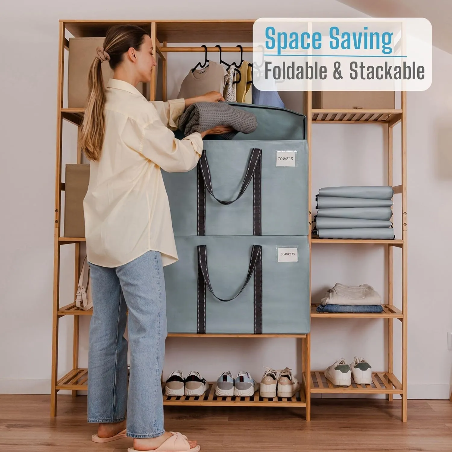 VENO 6 Pack Moving Bags, Heavy Duty, Moving Boxes Alternative, Packing Storage Supplies for Dorm Room Essentials with Zipper for Clothes, Extra Large Totes for Packaging (Light Blue Matte, 6 Pack)