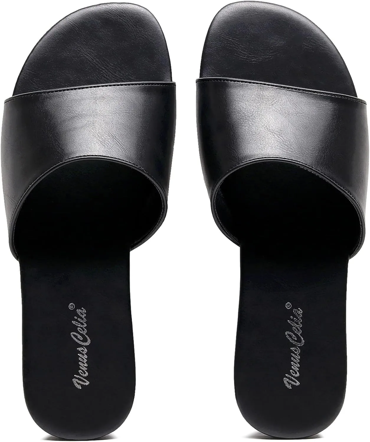 VenusCelia Women's Plain Wide Flat Sandal
