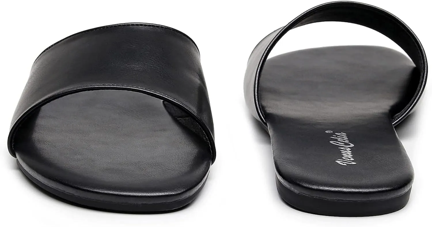 VenusCelia Women's Plain Wide Flat Sandal