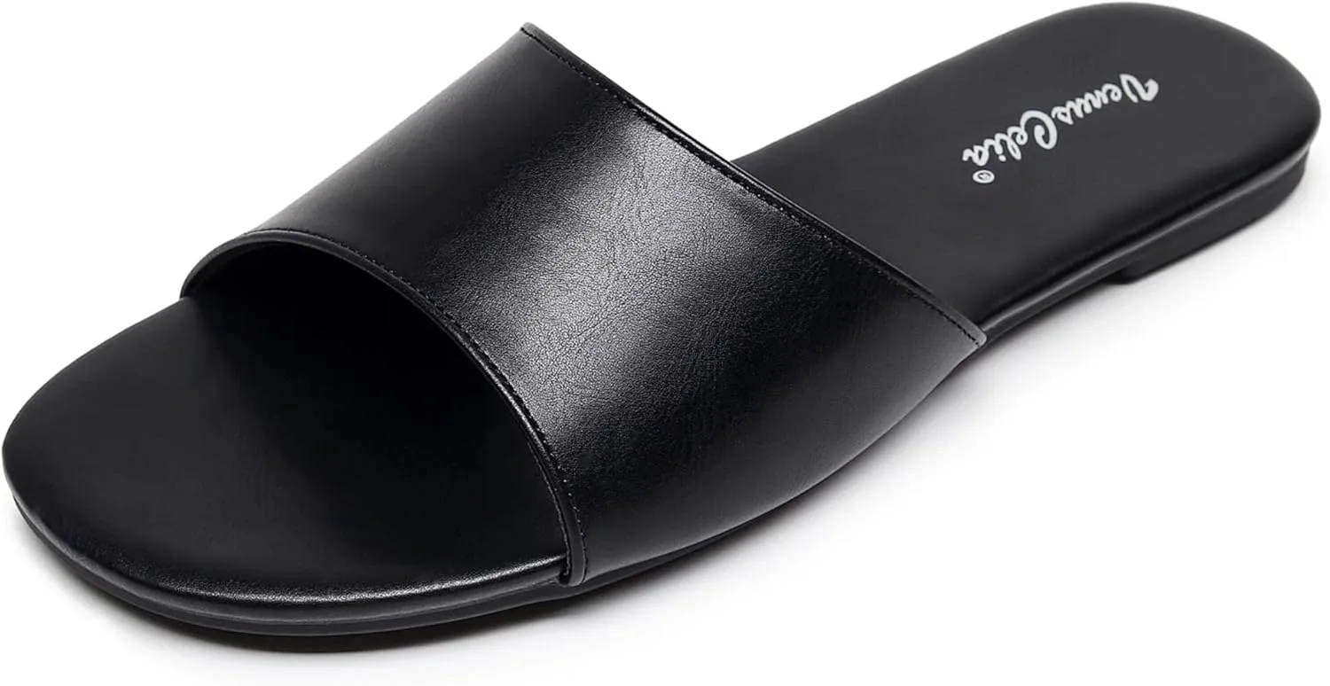 VenusCelia Women's Plain Wide Flat Sandal