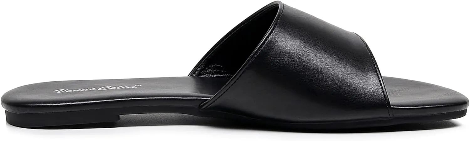 VenusCelia Women's Plain Wide Flat Sandal
