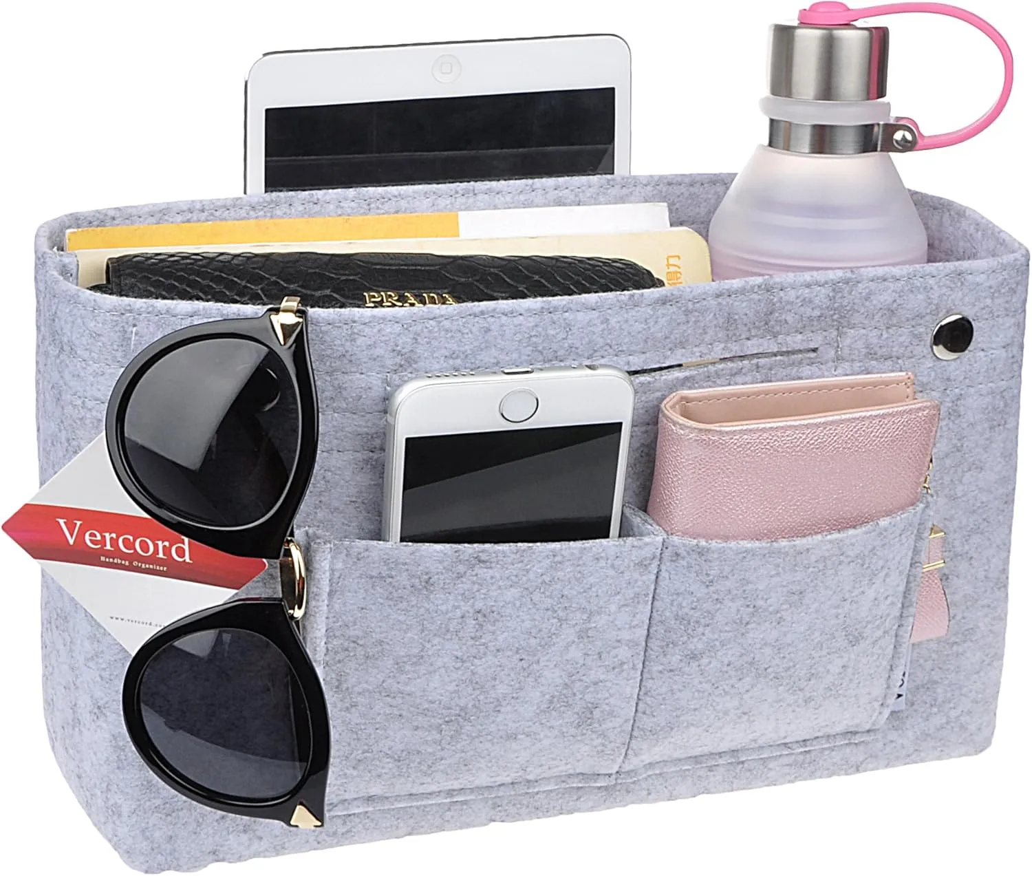 Vercord Felt Purse Tote Organizer Insert Divider Inside Handbag for Women Medium Light Grey