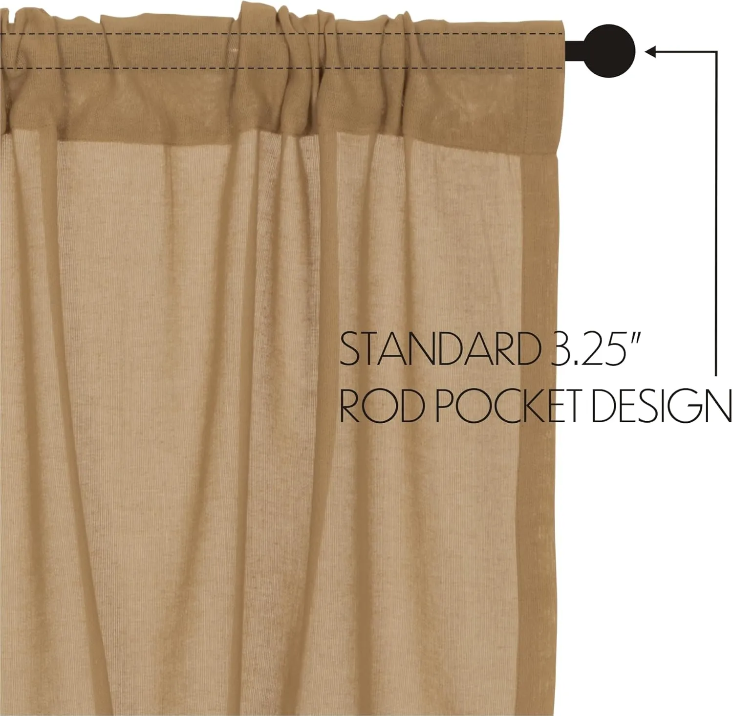 VHC Brands Khaki Curtain Short 63 inch Panel Fringed Set of 2 Primitive, Farmhouse Cotton Window Treatment for Living Room or Bedroom 63x36