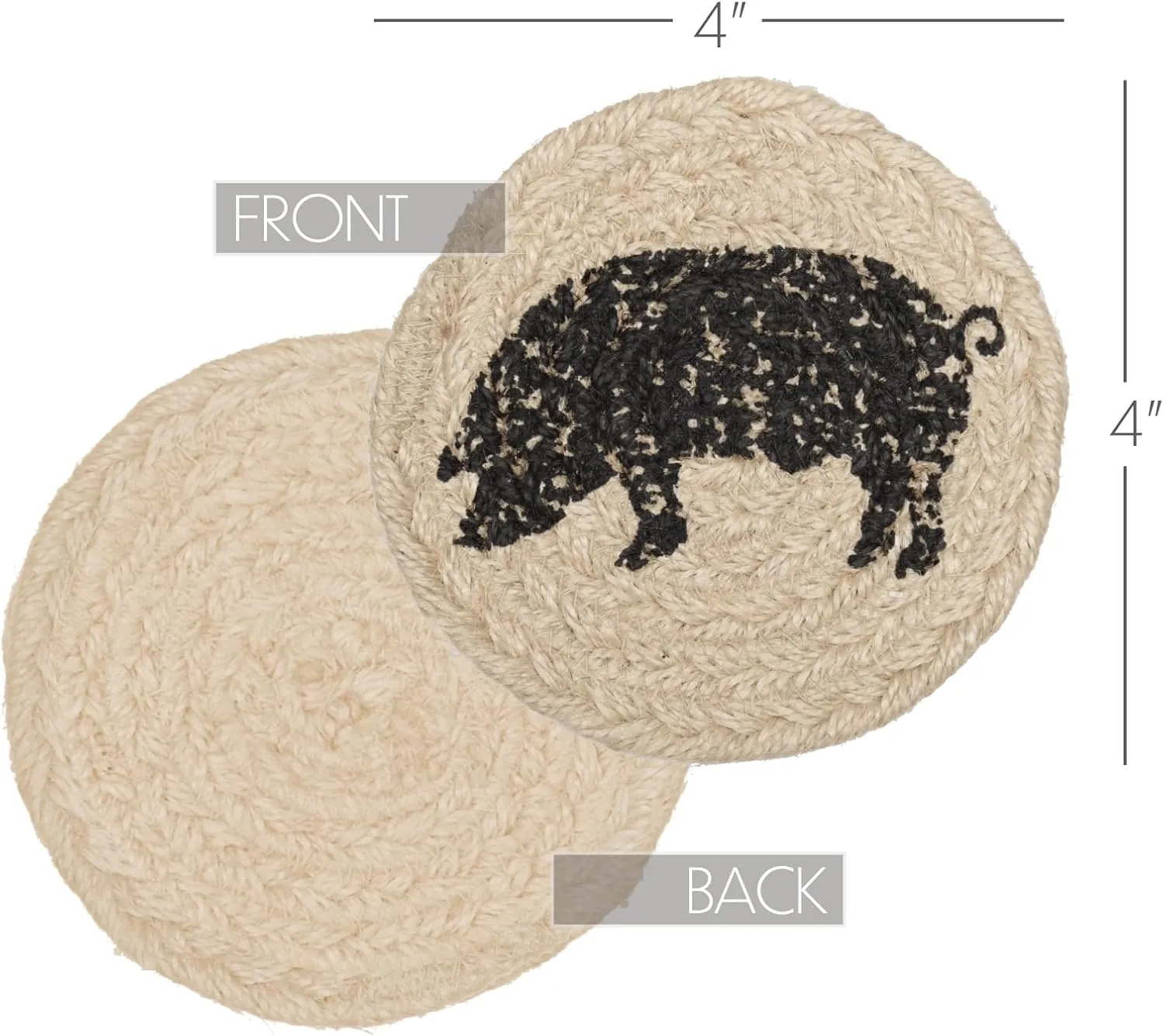 VHC Brands Sawyer Mill Charcoal Table Décor, Coaster Set, Pig