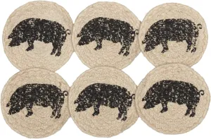 VHC Brands Sawyer Mill Charcoal Table Décor, Coaster Set, Pig
