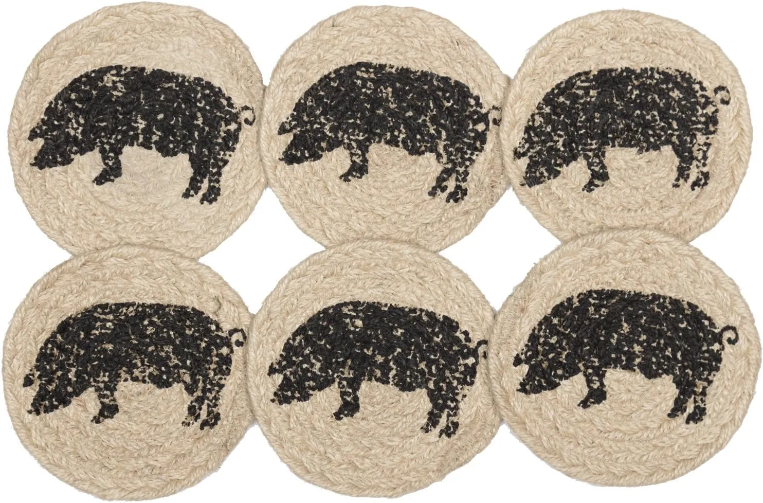 VHC Brands Sawyer Mill Charcoal Table Décor, Coaster Set, Pig