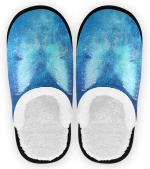 visesunny Cozy Fuzzy Plush Fleece Slippers for Women Men Blue Butterfly Magic Galaxy Soft Memory Foam Ladies House Shoes Warm Bedroom Flat Shoe Indoor Outdoor