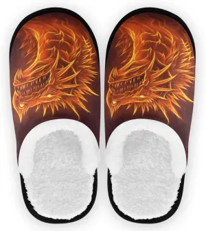 visesunny Women's Cozy Fuzzy Plush Fleece Slippers Fire Dragon Black Soft Memory Foam Ladies House Shoes Warm Bedroom Flat Shoe Anti-Slip Indoor Outdoor