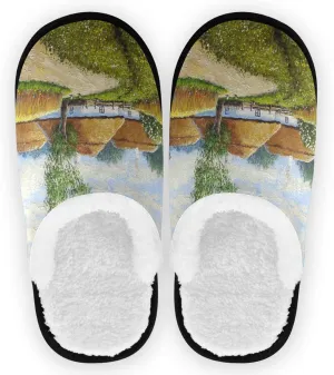 visesunny Women's Cozy Fuzzy Plush Fleece Slippers Old Village Soft Memory Foam Ladies House Shoes Warm Bedroom Flat Shoe Anti-Slip Indoor Outdoor