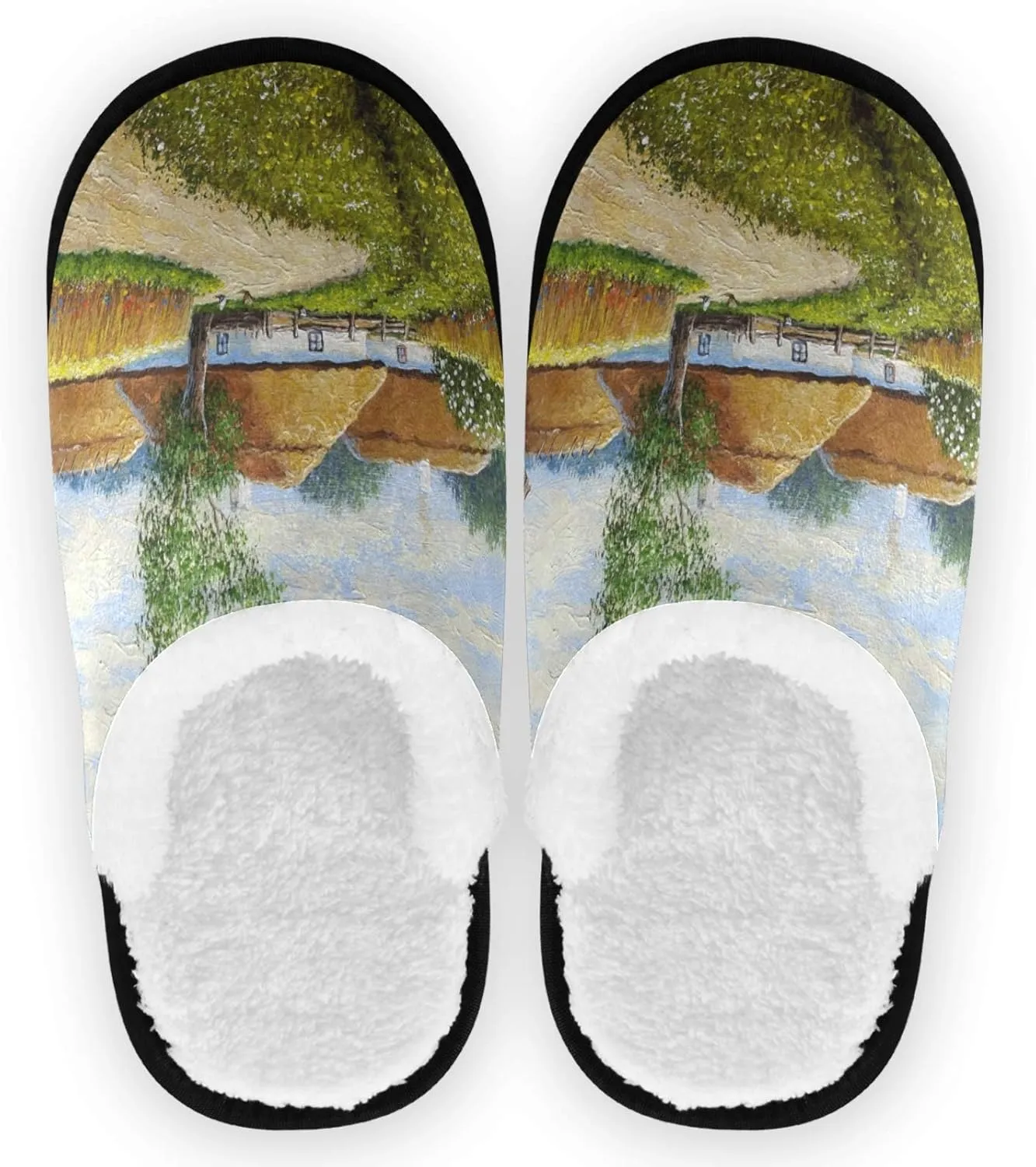 visesunny Women's Cozy Fuzzy Plush Fleece Slippers Old Village Soft Memory Foam Ladies House Shoes Warm Bedroom Flat Shoe Anti-Slip Indoor Outdoor