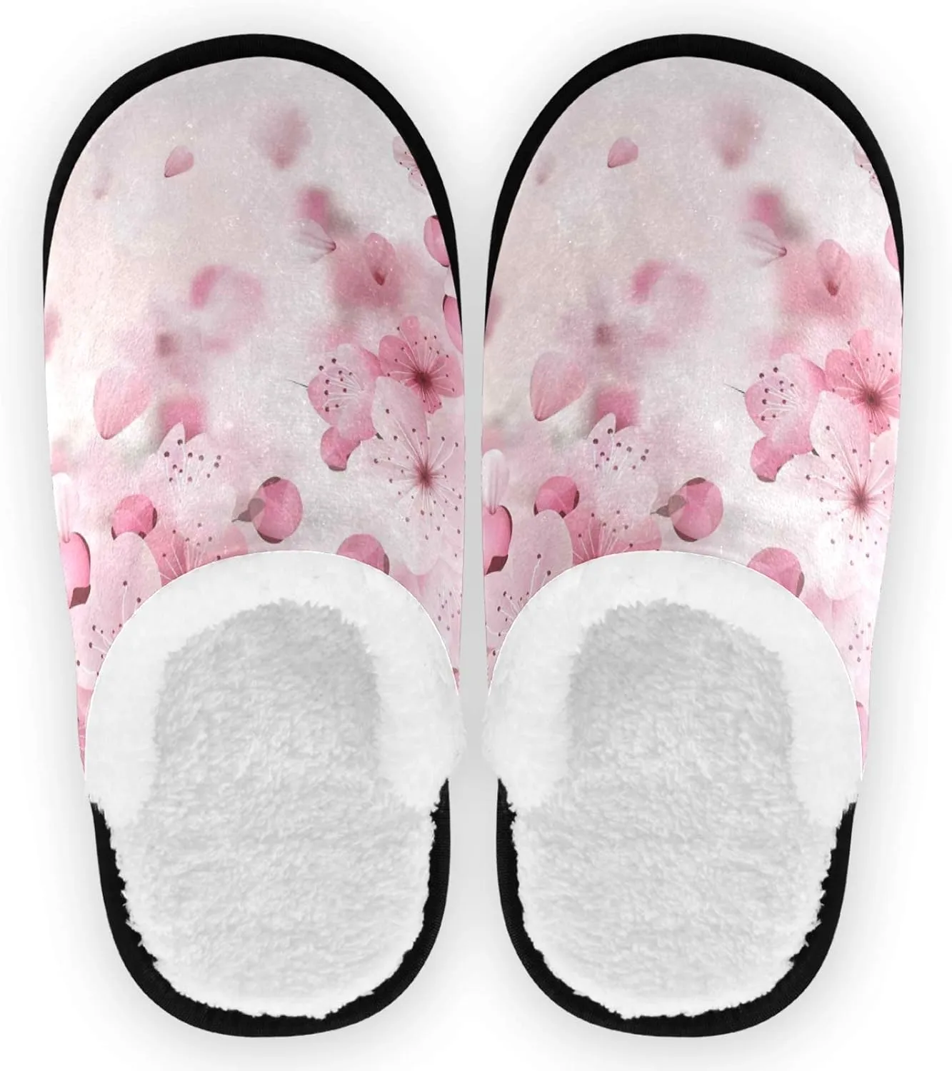visesunny Women's Cozy Fuzzy Plush Fleece Slippers Pink Cherry Blossom Soft Memory Foam Ladies House Shoes Warm Bedroom Flat Shoe Anti-Slip Indoor Outdoor