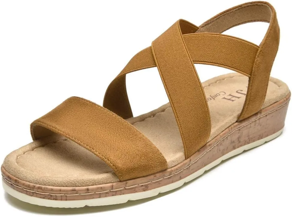 VJH confort Women's Flat sandals, Comfort Slip-on Elastic ankle strap Slingback Light Weight Casual Walking Sandals