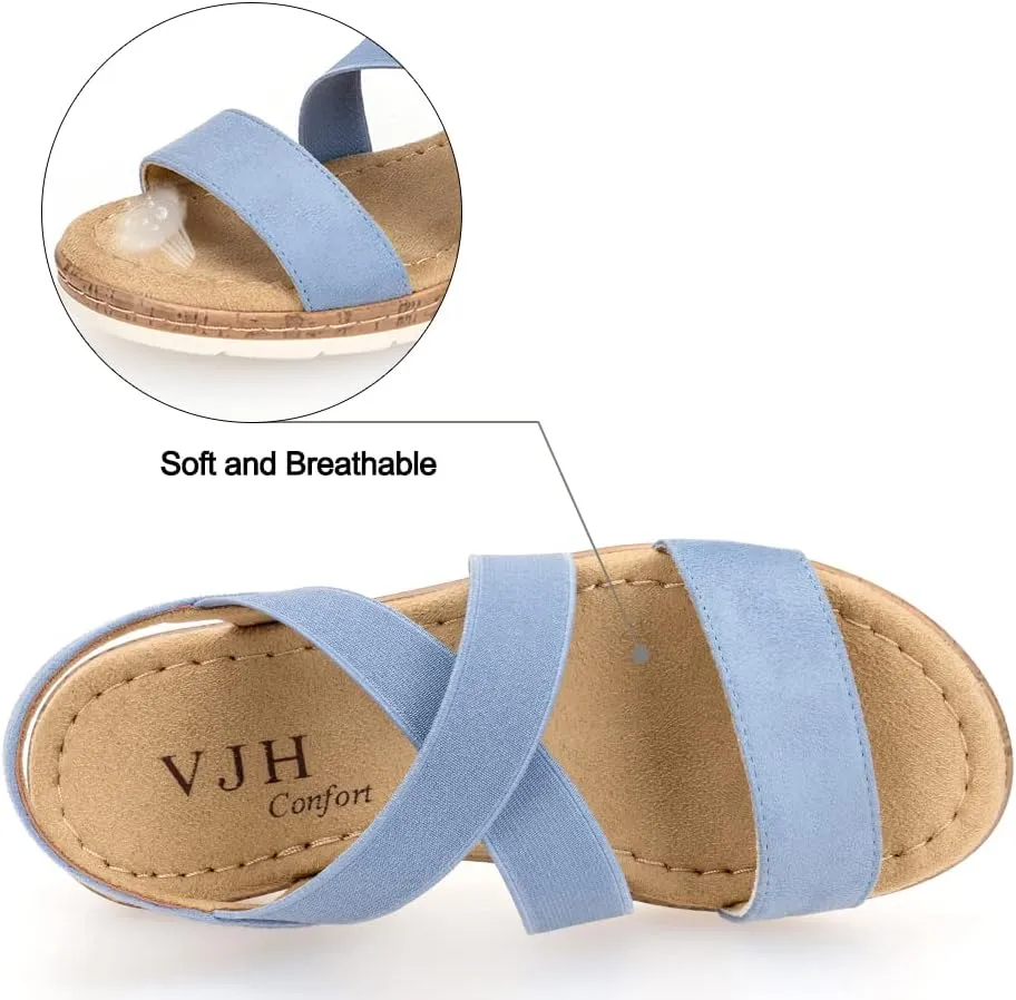 VJH confort Women's Flat sandals, Comfort Slip-on Elastic ankle strap Slingback Light Weight Casual Walking Sandals
