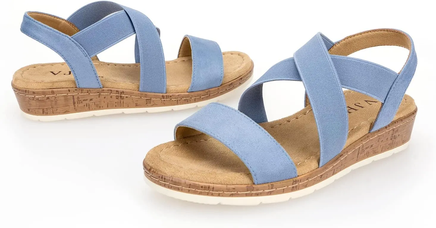 VJH confort Women's Flat sandals, Comfort Slip-on Elastic ankle strap Slingback Light Weight Casual Walking Sandals