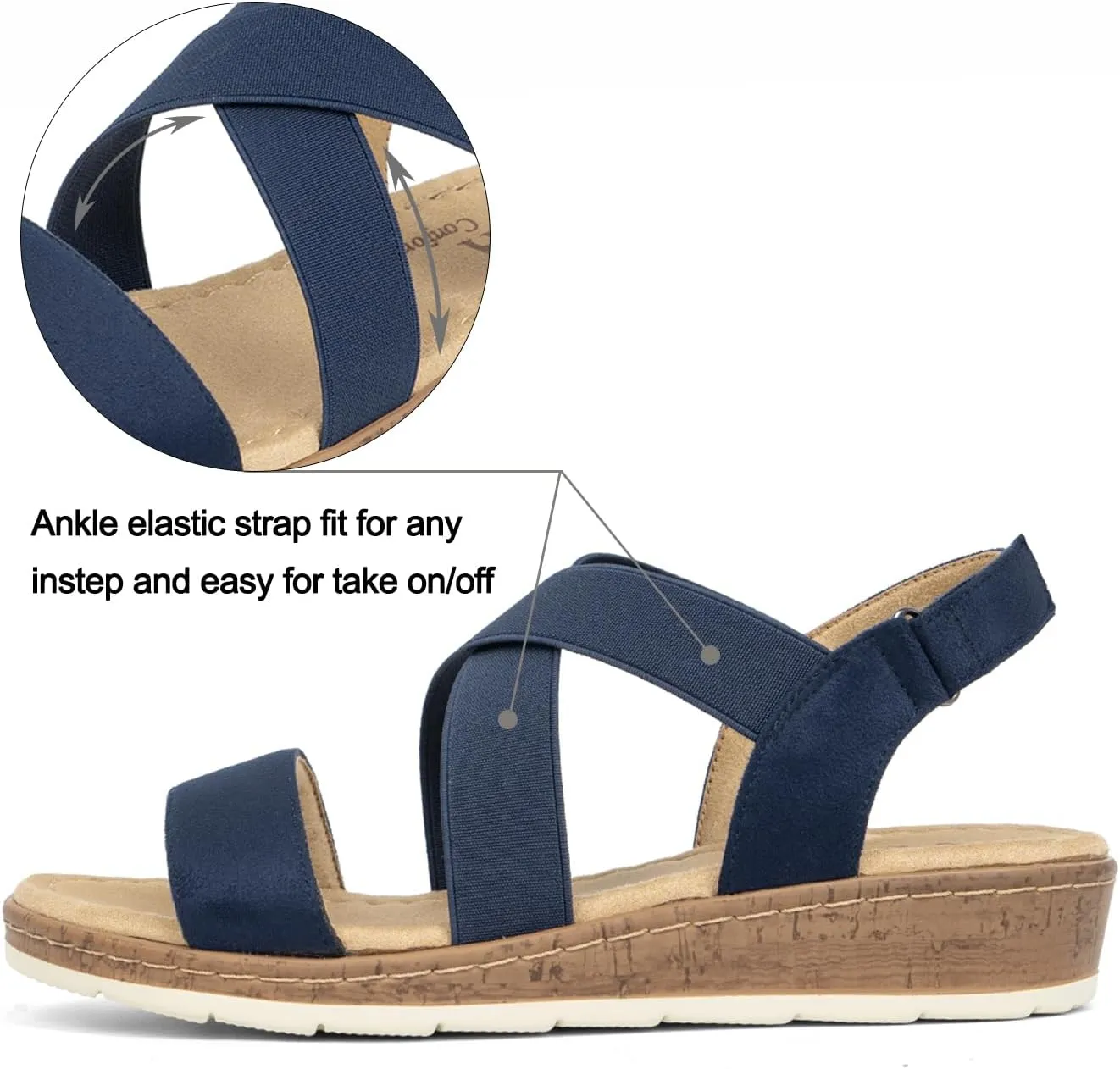 VJH confort Women's Flat sandals, Comfort Slip-on Elastic ankle strap Slingback Light Weight Casual Walking Sandals