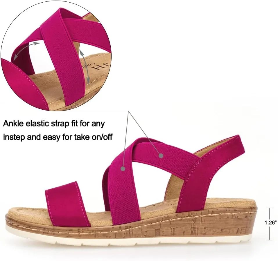 VJH confort Women's Flat sandals, Comfort Slip-on Elastic ankle strap Slingback Light Weight Casual Walking Sandals