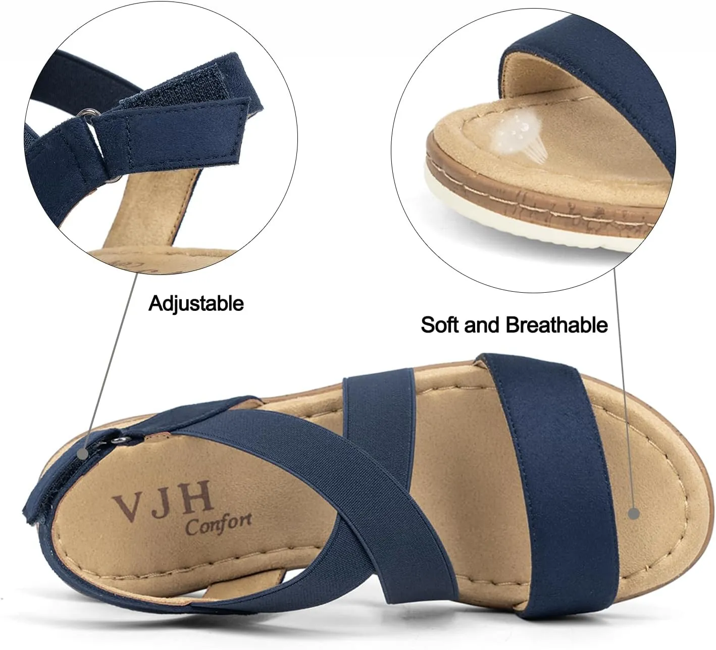 VJH confort Women's Flat sandals, Comfort Slip-on Elastic ankle strap Slingback Light Weight Casual Walking Sandals