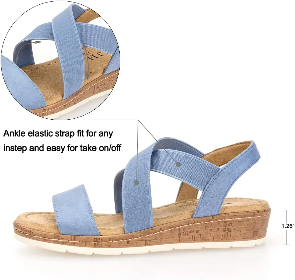 VJH confort Women's Flat sandals, Comfort Slip-on Elastic ankle strap Slingback Light Weight Casual Walking Sandals