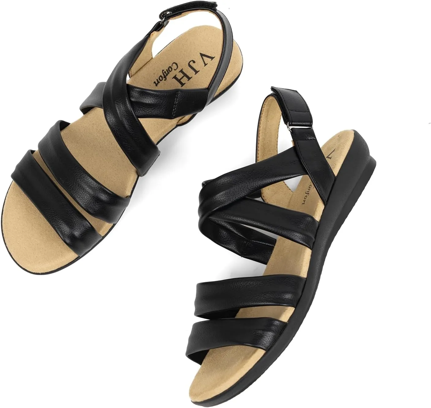 VJH confort Women’s Flat Sandals, Soft Straps Slip-on Open Toe Light Weight Elastic Slingback Comfort Casual Walking Sandals
