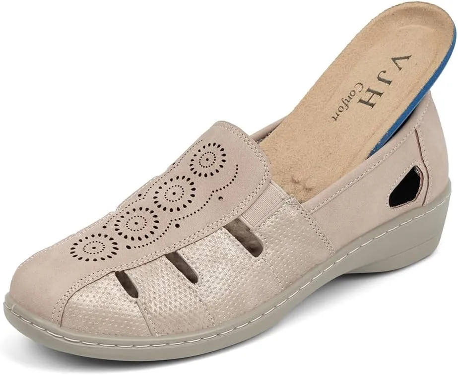 VJH confort Women’s Flat Shoes, Slip-on Round Toe Light Weight Comfort Casual Walking Shoes