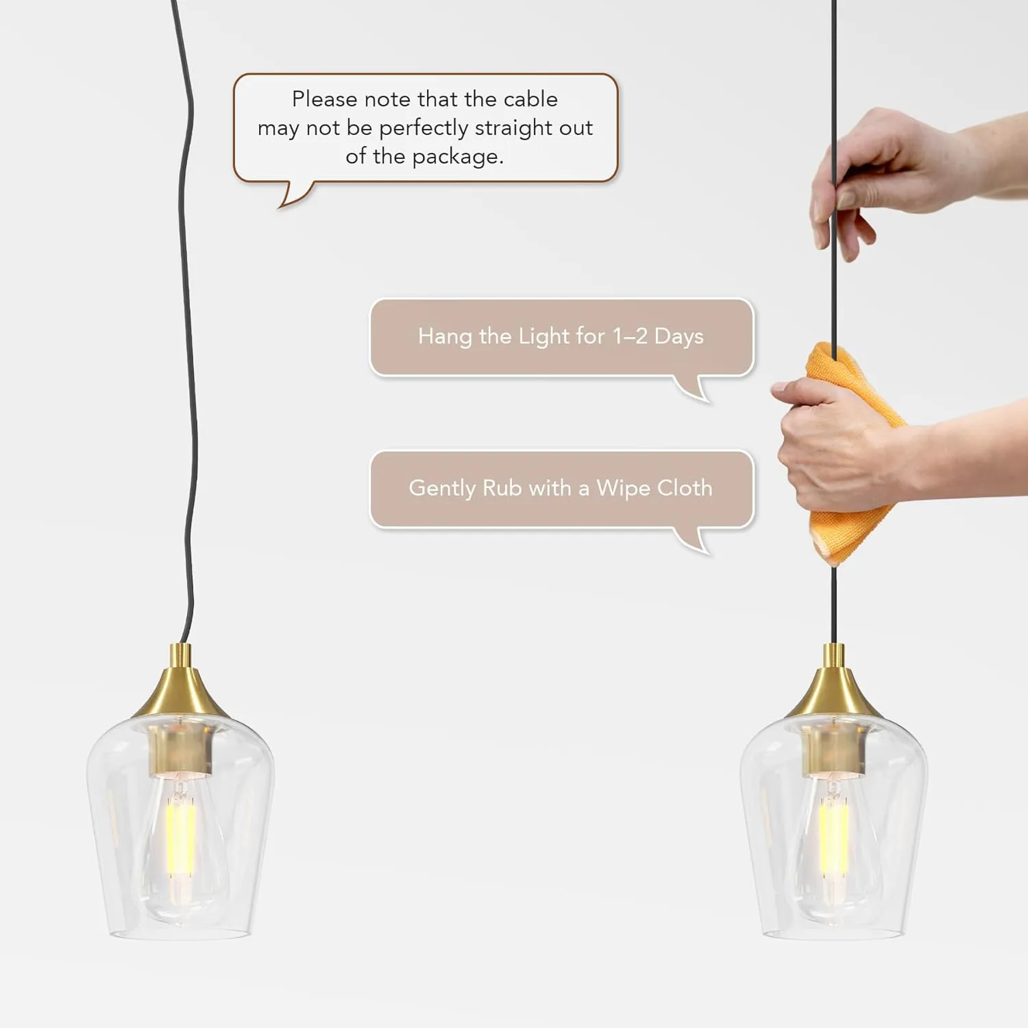 VONLUCE Pendant Lights Kitchen Island, Brushed Gold Pendant Light Fixtures with E26 Base & Adjustable Cable, Modern Pendant Lighting with Glass Shade for Living Room Bedroom Hallway, 3 Packs