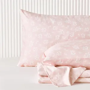 Wake In Cloud - Shabby Chic Bed Sheets, 4-Piece Sheet Set, Floral Flower Rose Pattern Printed Coquette Cottagecore Vintage Aesthetic Bedding, Deep Pocket, Pink White, Twin Size