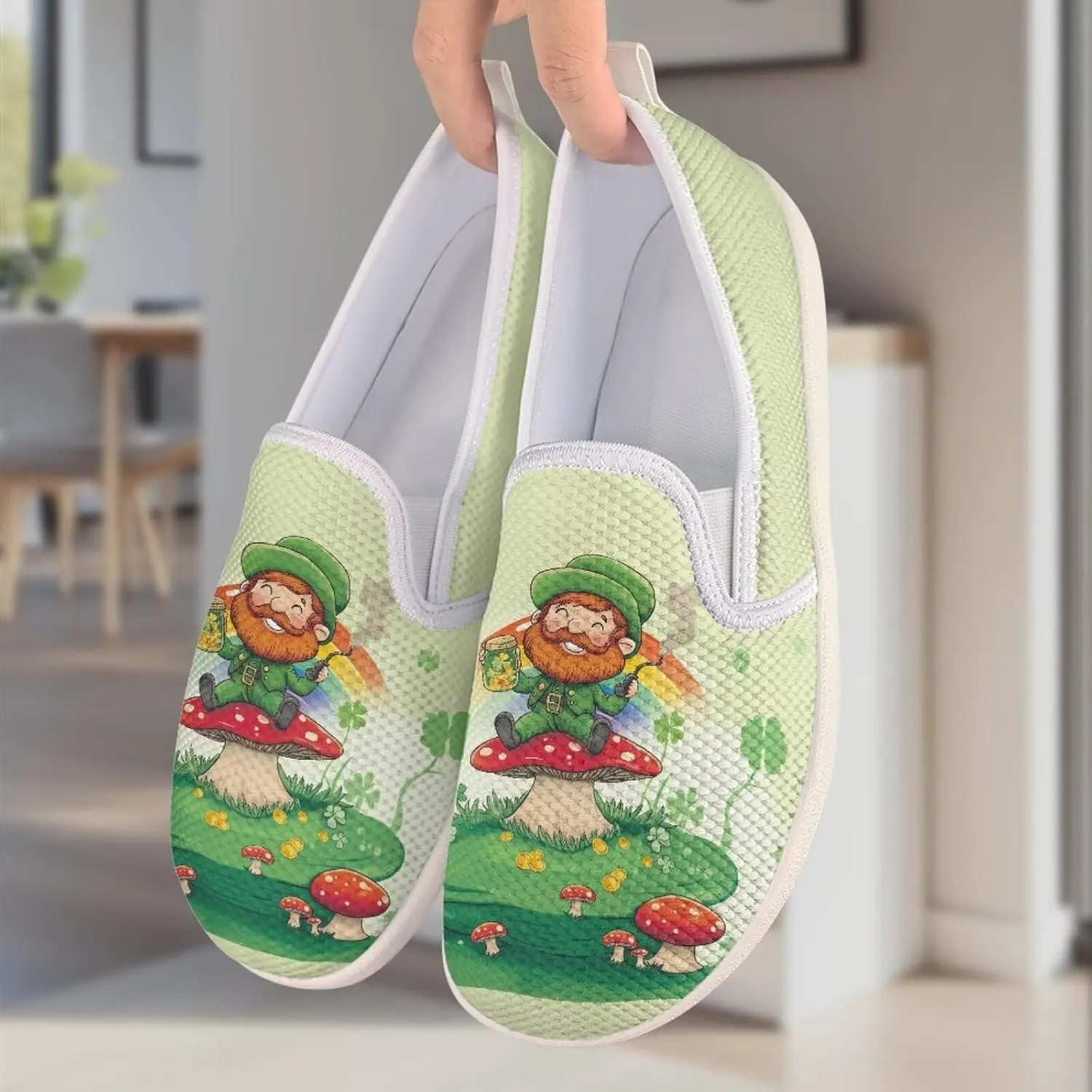 Walking Shoes Slip On Stylish Sneakers Casual Flat Mesh Comfort Loafers Workout Running Green Shamrocks Theme Patrick‘s Holiday
