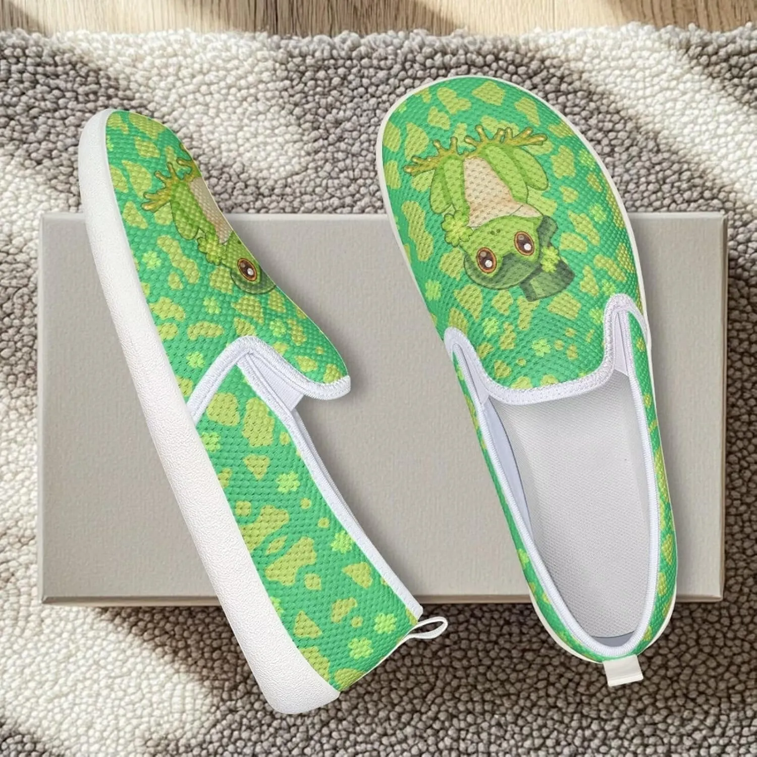 Walking Shoes Slip On Stylish Sneakers Casual Flat Mesh Comfort Loafers Workout Running Green Shamrocks Theme Patrick‘s Holiday