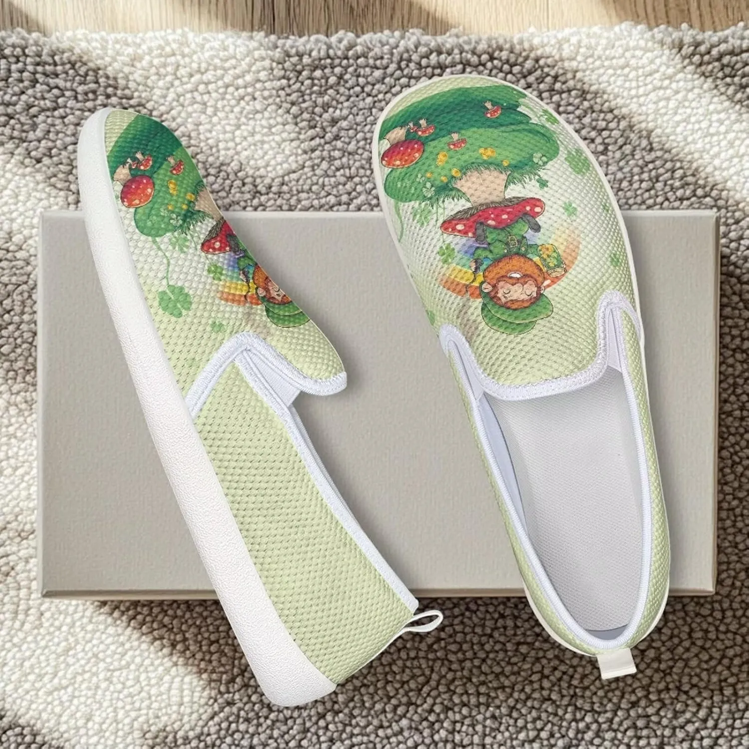 Walking Shoes Slip On Stylish Sneakers Casual Flat Mesh Comfort Loafers Workout Running Green Shamrocks Theme Patrick‘s Holiday