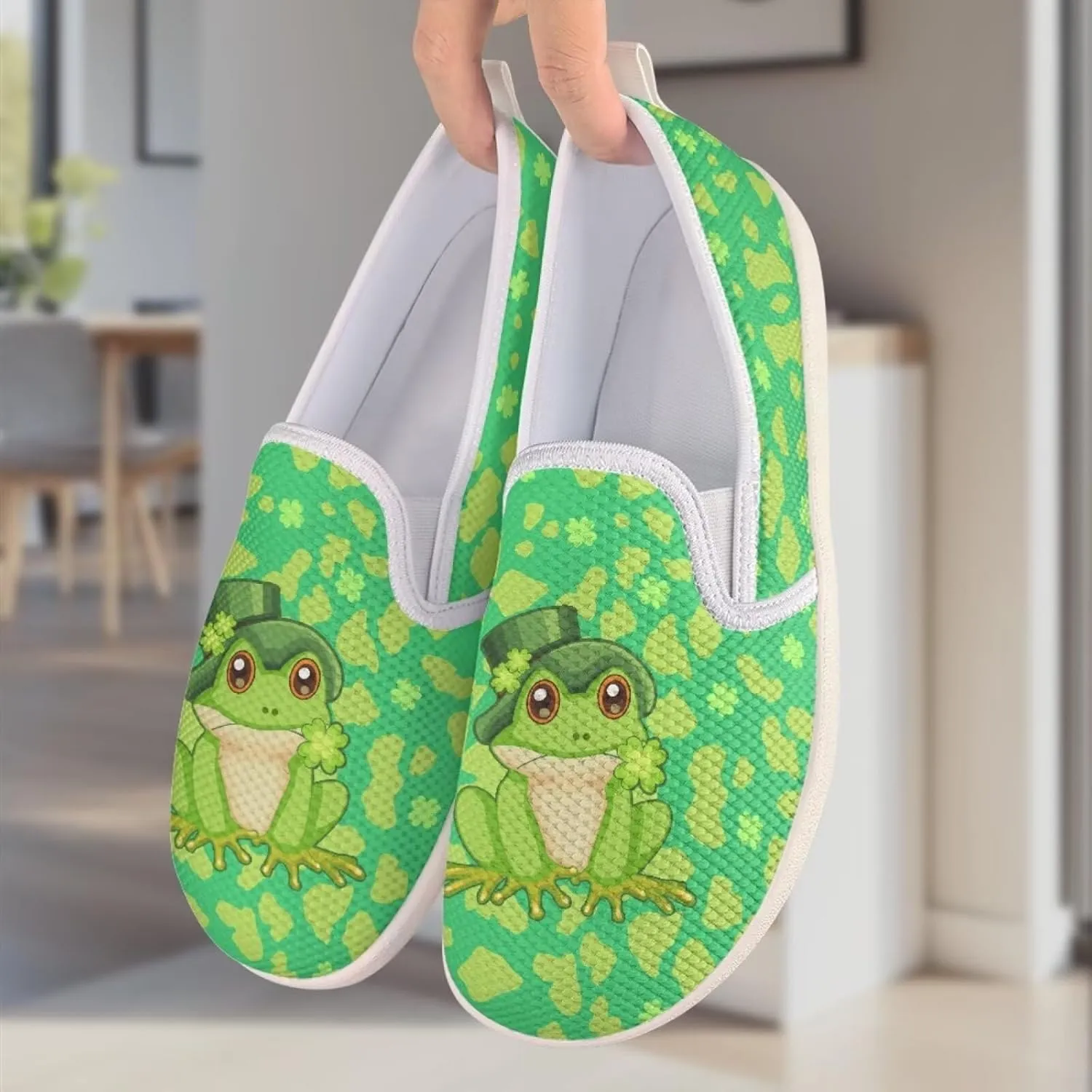 Walking Shoes Slip On Stylish Sneakers Casual Flat Mesh Comfort Loafers Workout Running Green Shamrocks Theme Patrick‘s Holiday
