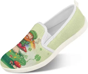 Walking Shoes Slip On Stylish Sneakers Casual Flat Mesh Comfort Loafers Workout Running Green Shamrocks Theme Patrick‘s Holiday