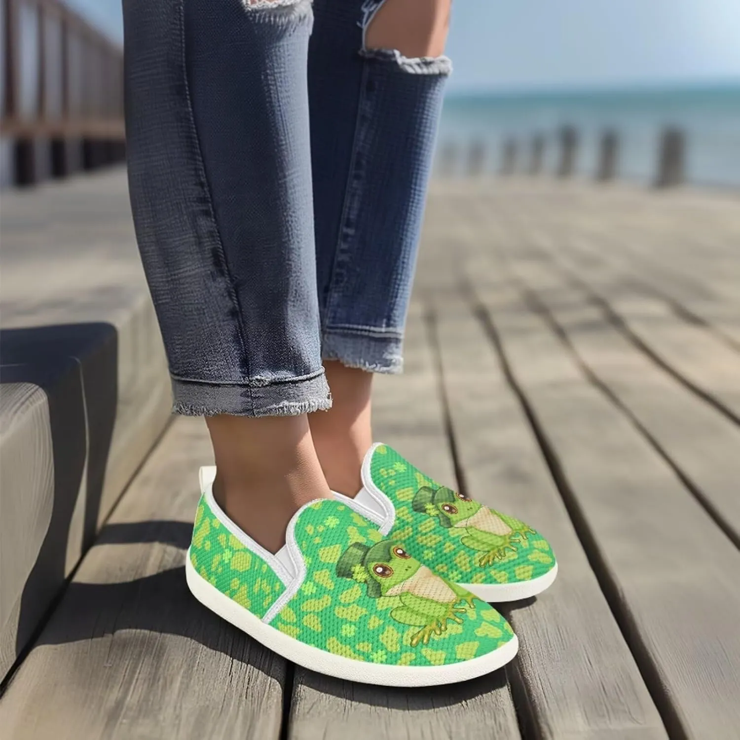 Walking Shoes Slip On Stylish Sneakers Casual Flat Mesh Comfort Loafers Workout Running Green Shamrocks Theme Patrick‘s Holiday