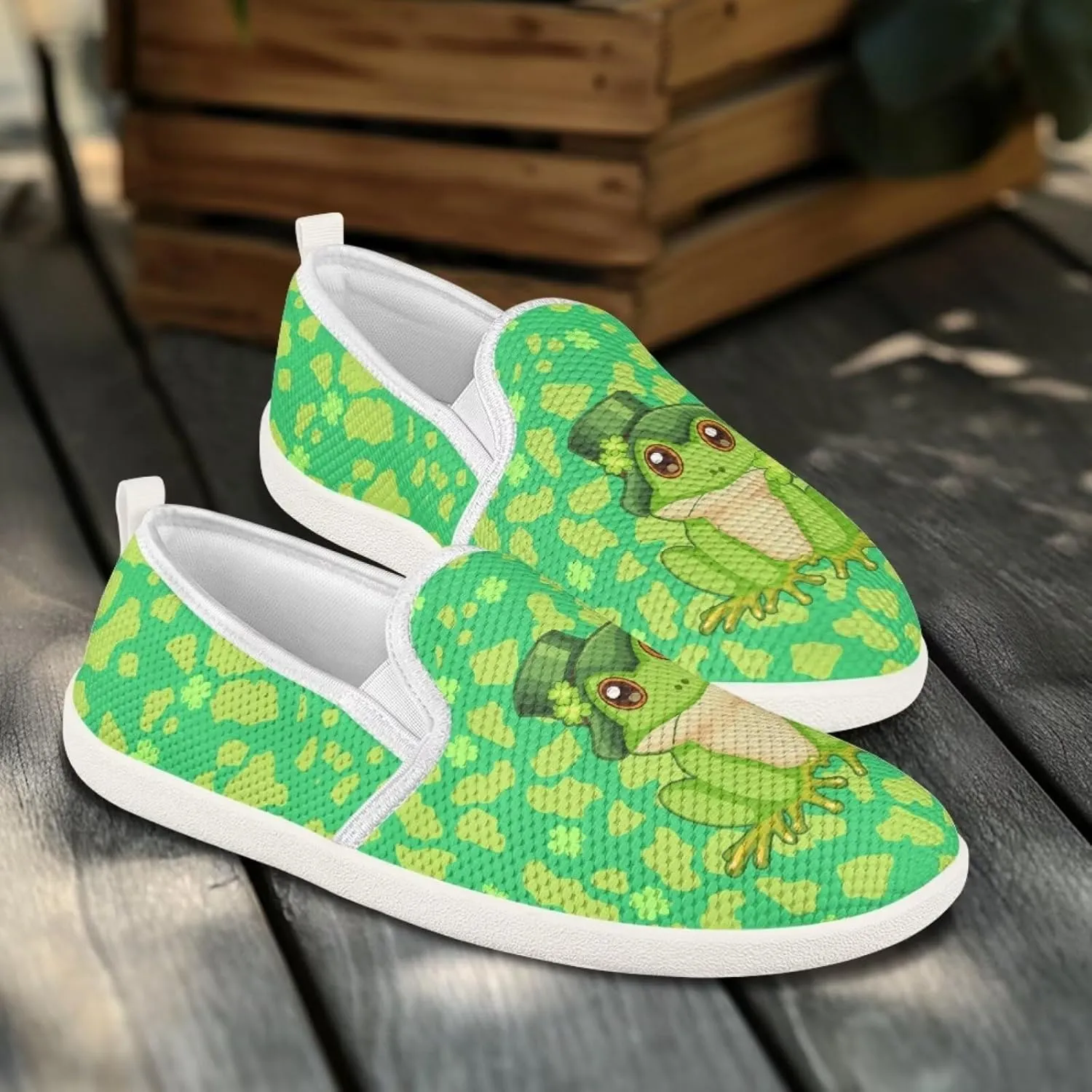 Walking Shoes Slip On Stylish Sneakers Casual Flat Mesh Comfort Loafers Workout Running Green Shamrocks Theme Patrick‘s Holiday