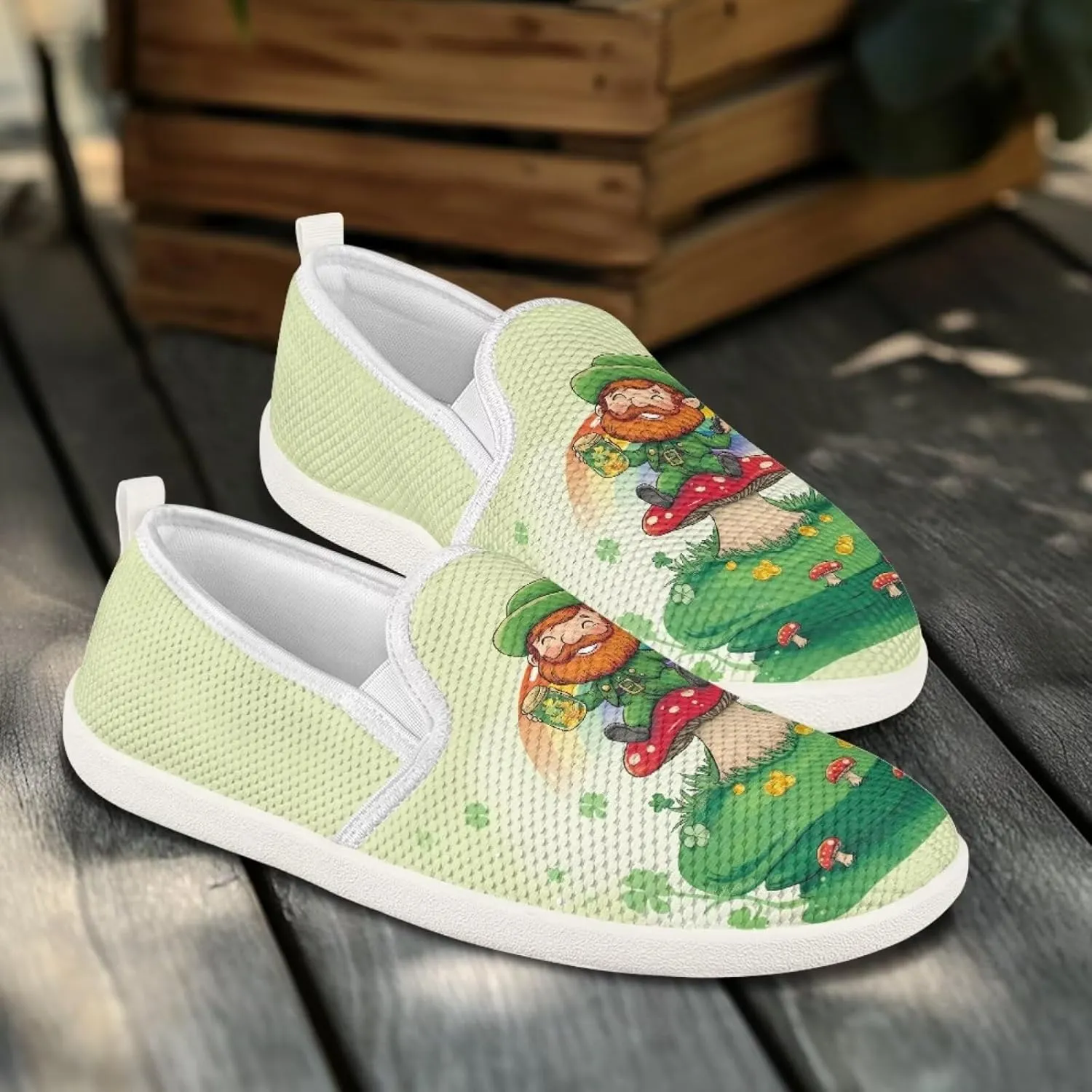 Walking Shoes Slip On Stylish Sneakers Casual Flat Mesh Comfort Loafers Workout Running Green Shamrocks Theme Patrick‘s Holiday