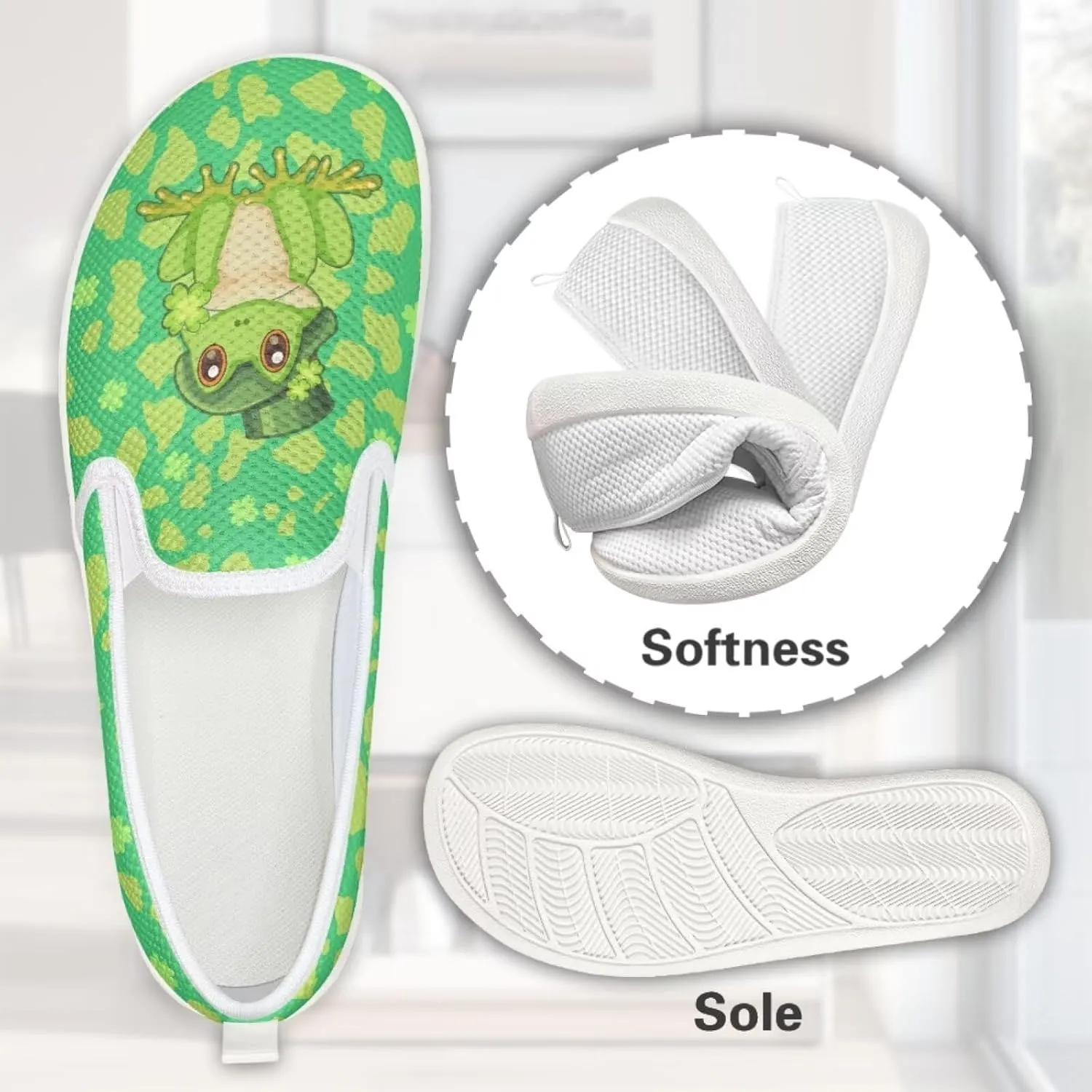 Walking Shoes Slip On Stylish Sneakers Casual Flat Mesh Comfort Loafers Workout Running Green Shamrocks Theme Patrick‘s Holiday