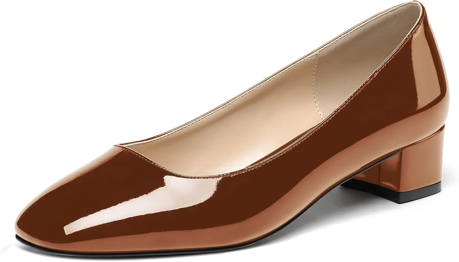 WAYDERNS Women's Square Toe Slip On Patent Chunky Low Heel Pumps Shoes 1.5 Inch