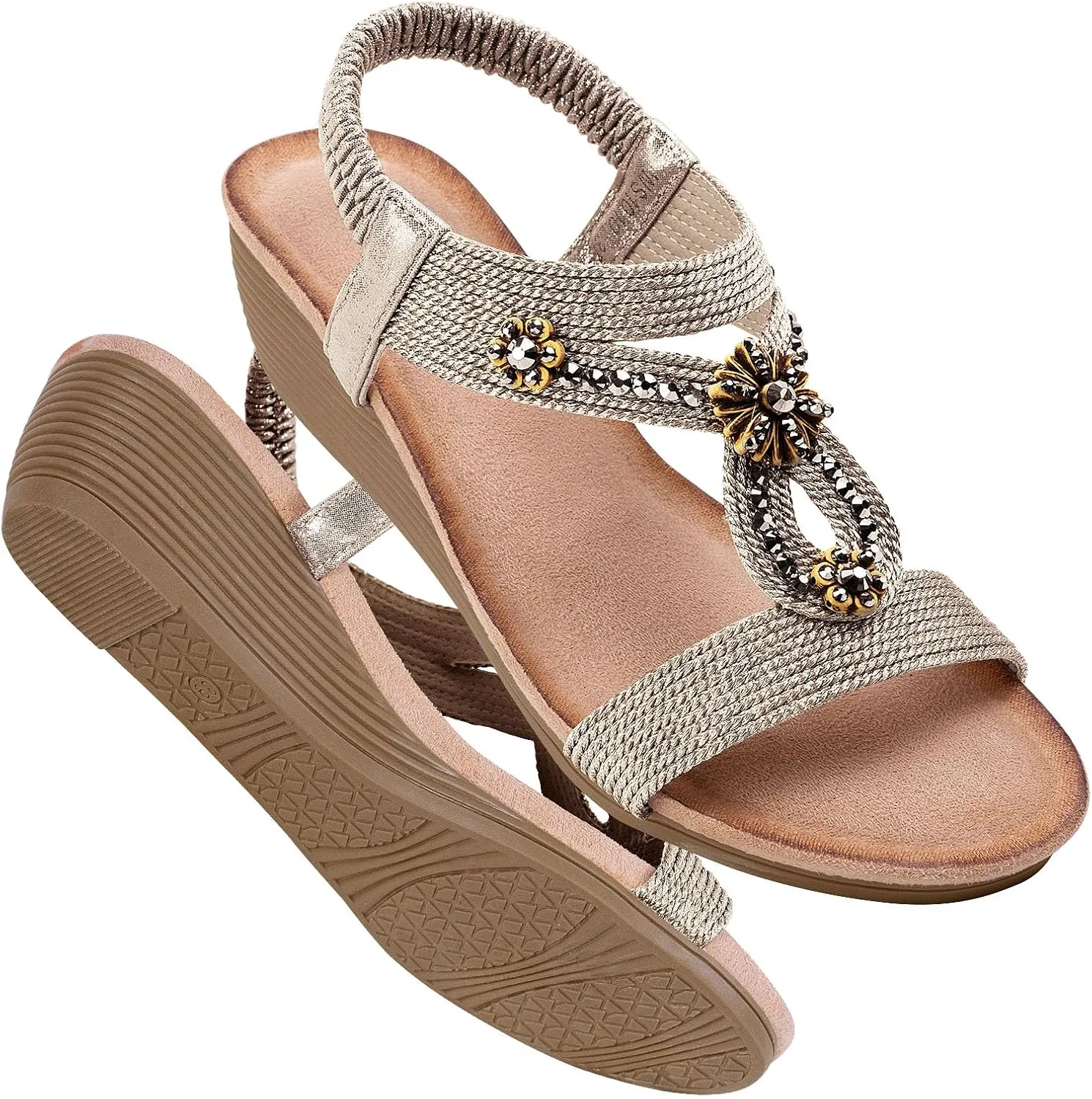 Wedge Sandals for Women Dressy - Summer Platform Comfortable Walking Open Toe Ankle Strap Womens Low Wedges Sandal