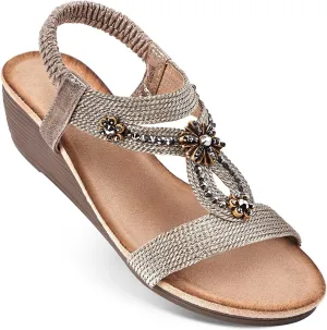 Wedge Sandals for Women Dressy - Summer Platform Comfortable Walking Open Toe Ankle Strap Womens Low Wedges Sandal