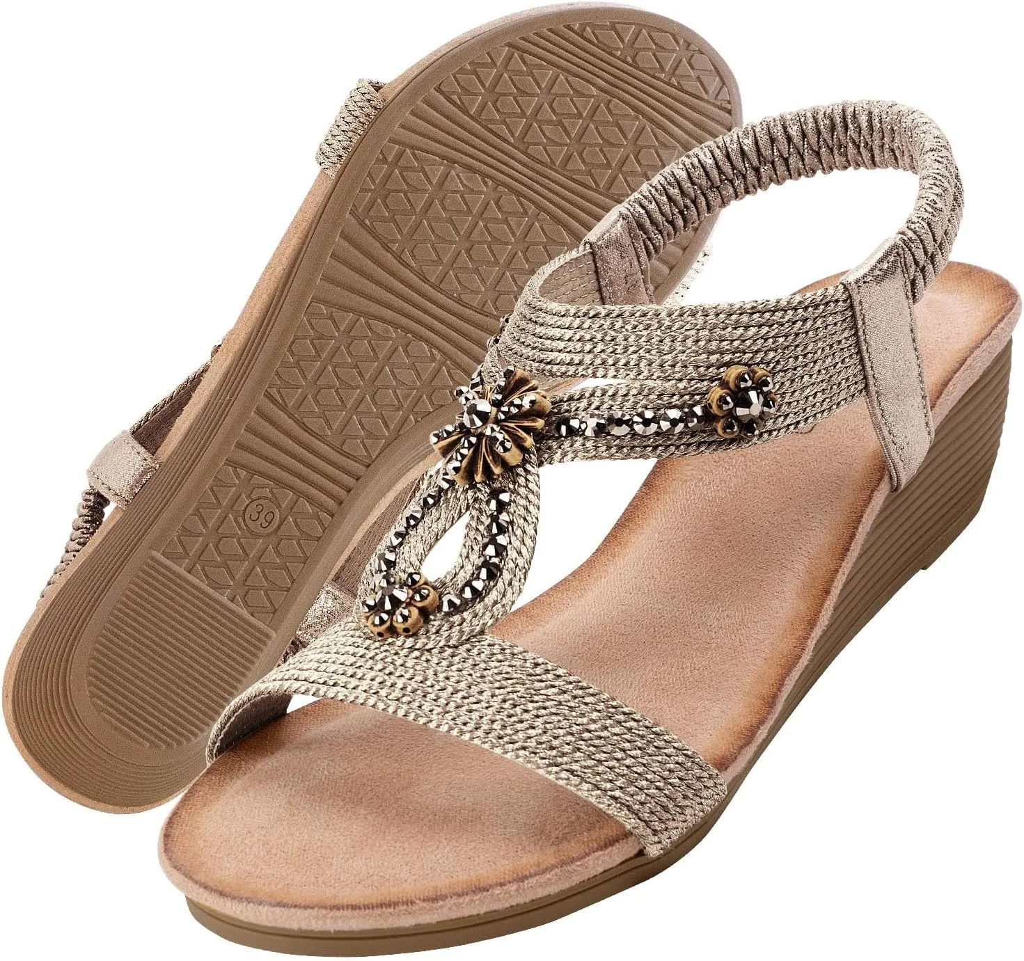 Wedge Sandals for Women Dressy - Summer Platform Comfortable Walking Open Toe Ankle Strap Womens Low Wedges Sandal