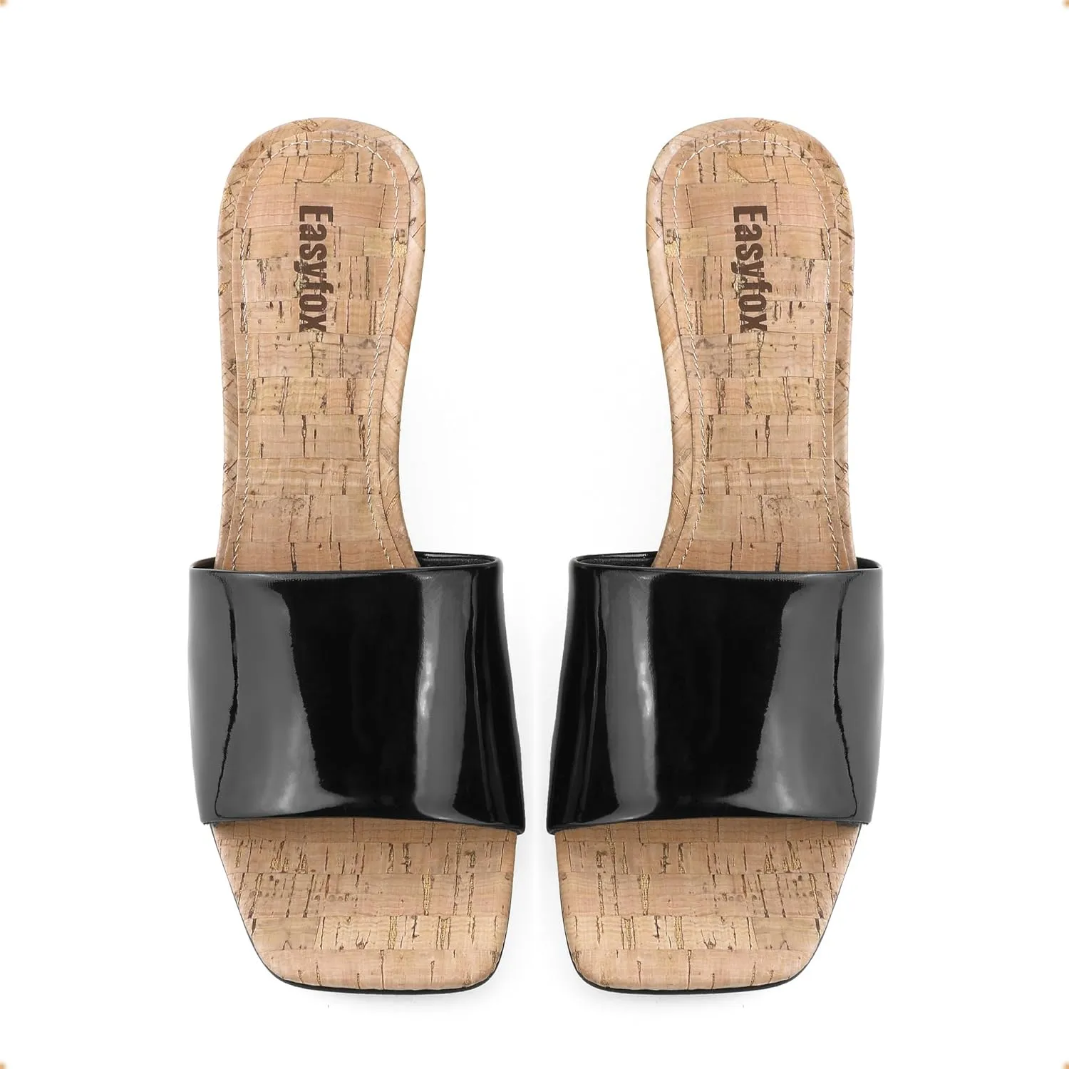 Wedge Sandals for Women Open Toe Wedge Heels Womens High Heel Sandal Square Toe Heeled Wedge Sandals Wood Grain Slip on Wedge Mules