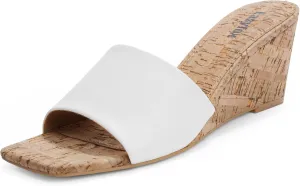 Wedge Sandals for Women Open Toe Wedge Heels Womens High Heel Sandal Square Toe Heeled Wedge Sandals Wood Grain Slip on Wedge Mules