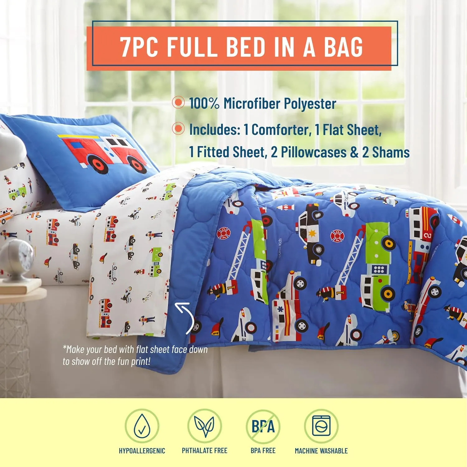 Wildkin Full Bed in a Bag – 7-Piece Microfiber Bedding Set with Comforter, Pillowcase & Sheets - Heroes